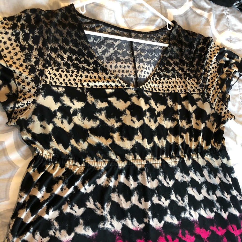 Lane Bryant Black Cream and Fuchsia Tie-Dye Tiered Midi Dress - Picture 13 of 15